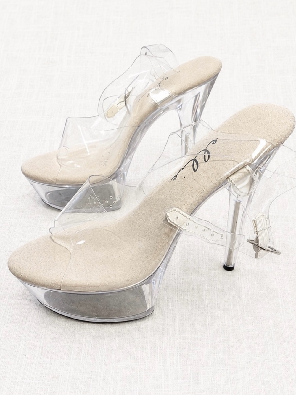 Ellie Clear Lucite Platform Stiletto Heels Ankle Strap Y2K Size 6